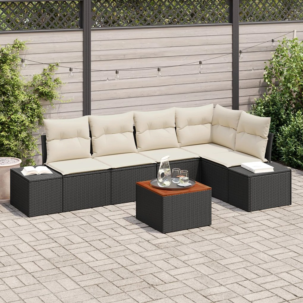 vidaXL Set Sofa Grădină 6 pcs Negru, alb Ratan și poliester