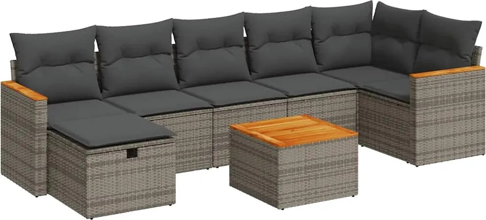 vidaXL Set canapele de grădină cu perne, 8 piese, gri, poliratan