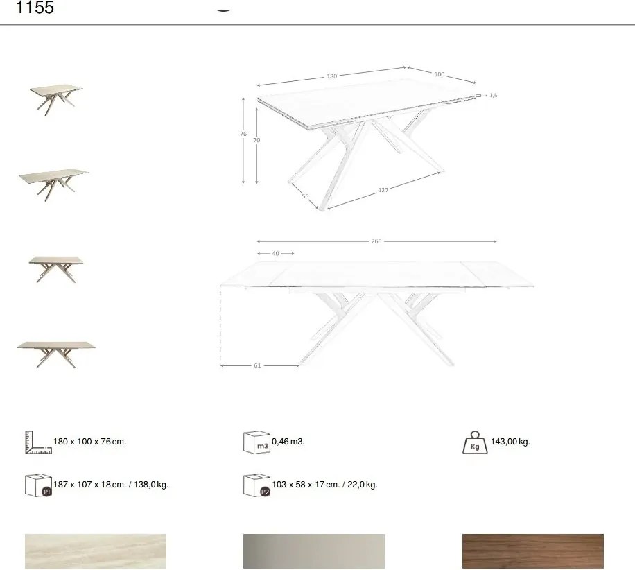 Masa extensibila cu blat din marmura portelanata 1155