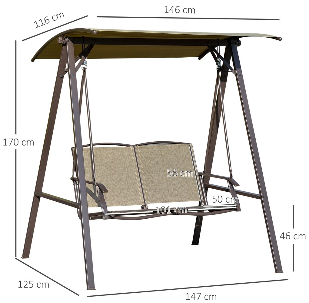 Outsunny Balansoar de Gradina cu 2 locuri cu Acoperis Reglabil, 147x125x170cm, Maro | Aosom Romania