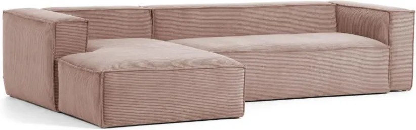Canapea roz din catifea cu colt 330 cm Blok Left La Forma