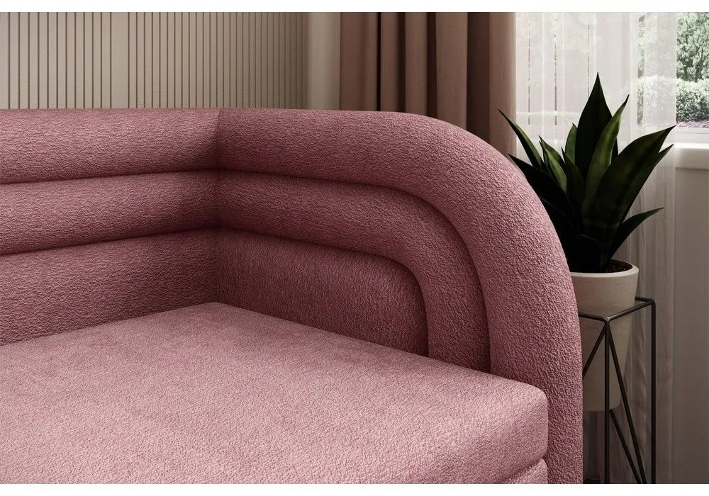 Canapea roz extensibilă/cu spațiu de depozitare cu tapițerie din chenille cu colț pe partea dreaptă 223 cm Fabillo – ELTAP