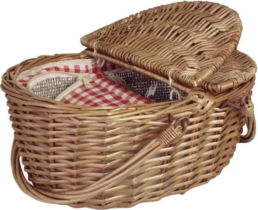 Geantă frigorifică din răchită împletită cu căptușeală în carouri roșii, B 28 x H 17 x L 39 cm, „Willow Cooler Bag Ina Red"