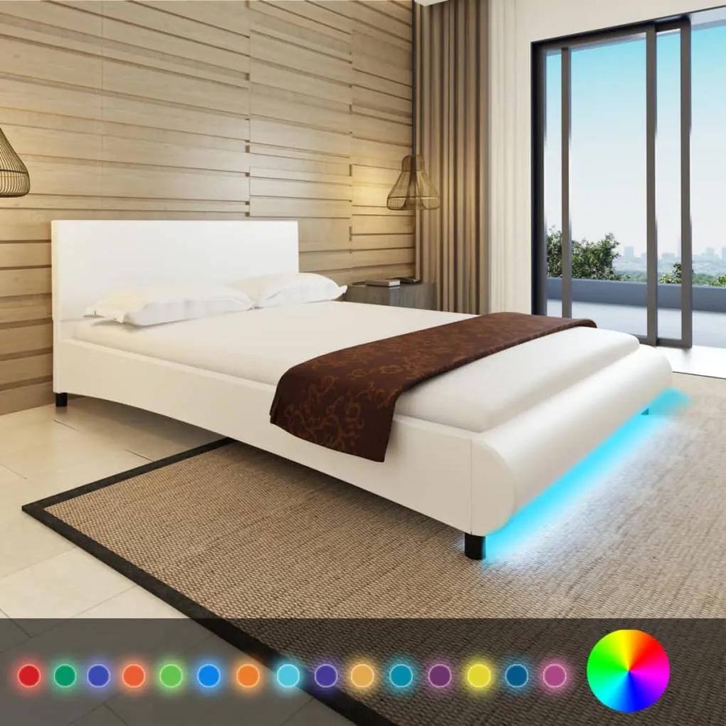 241985 vidaXL Cadru de pat cu piele artificială și bandă LED, 140 x 200 cm, alb