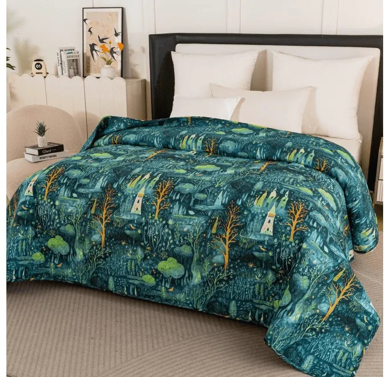 Cuvertura de pat cu model NEON FOREST, colorata Dimensiune: 170 x 210 cm