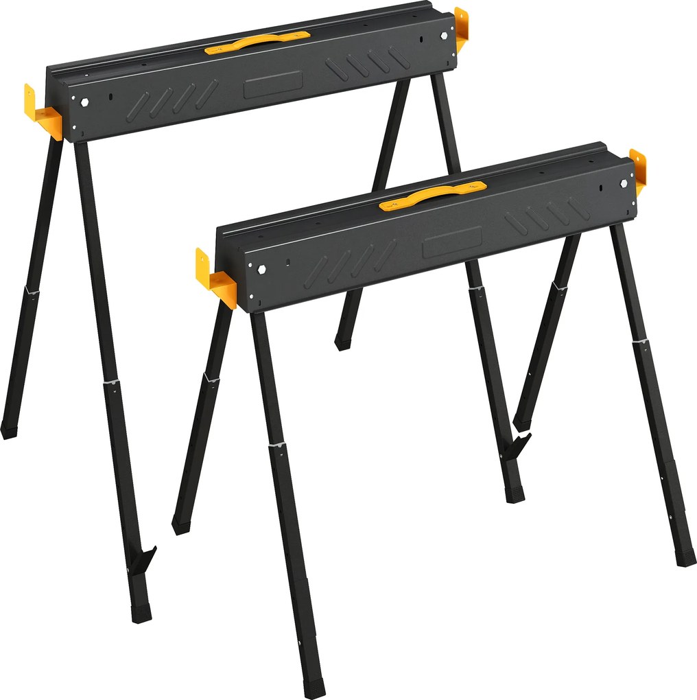 HOMCOM Set de 2 suporturi pentru fierăstrău pliabile înălțime reglabilă pentru lemn 2x4 cu mâner cârlige susține până la 500 kg negru | Aosom Romania