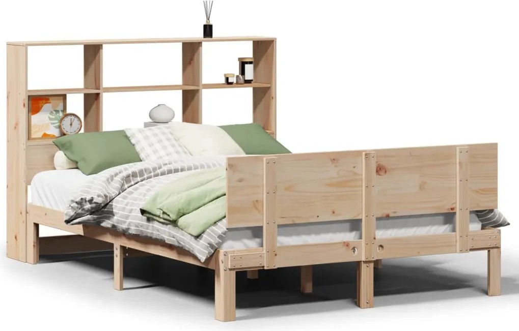 vidaXL Pat cu bibliotecă fără saltea, 160x200 cm, lemn masiv de pin