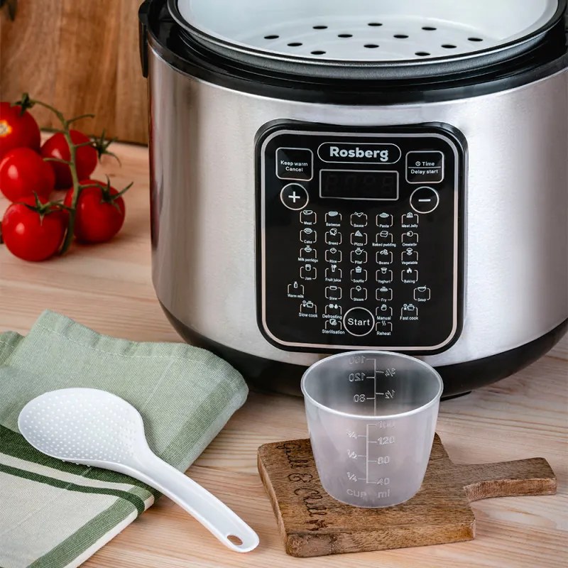 La mâna a doua: Multicooker cu 31 programe Rosberg R51985F5, 780W, 5L, Acoperite antiaderenta, Inox
