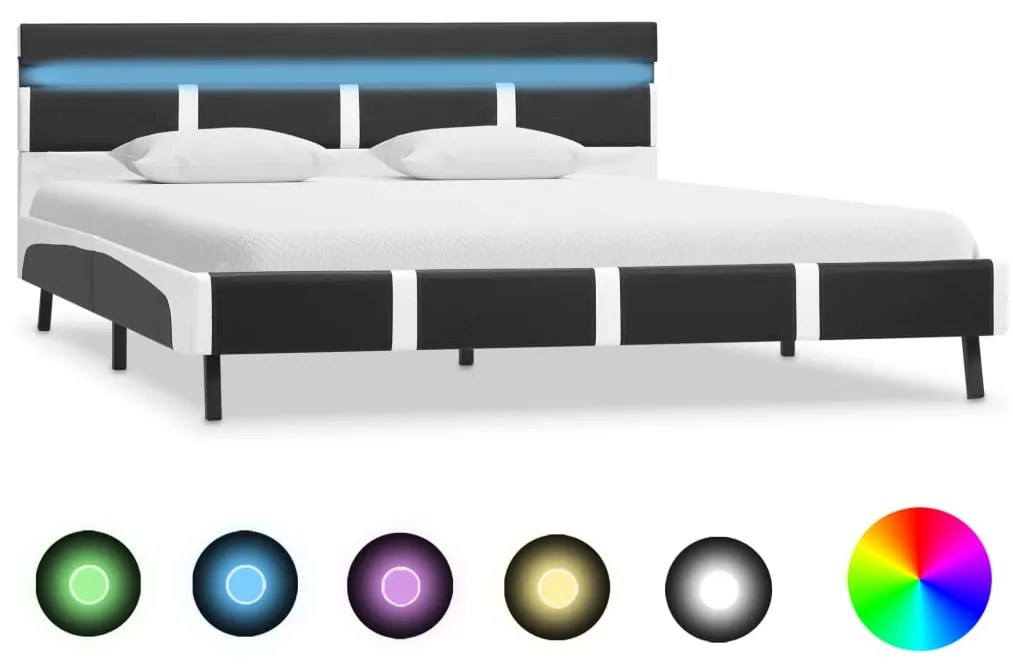 vidaXL Cadru de pat cu LED, gri, 140 x 200 cm, piele artificială