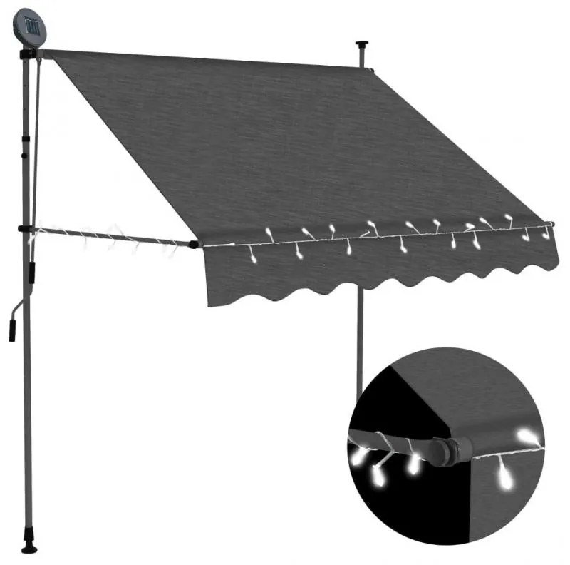 Copertina retractabila manual cu led, antracit, 200 cm