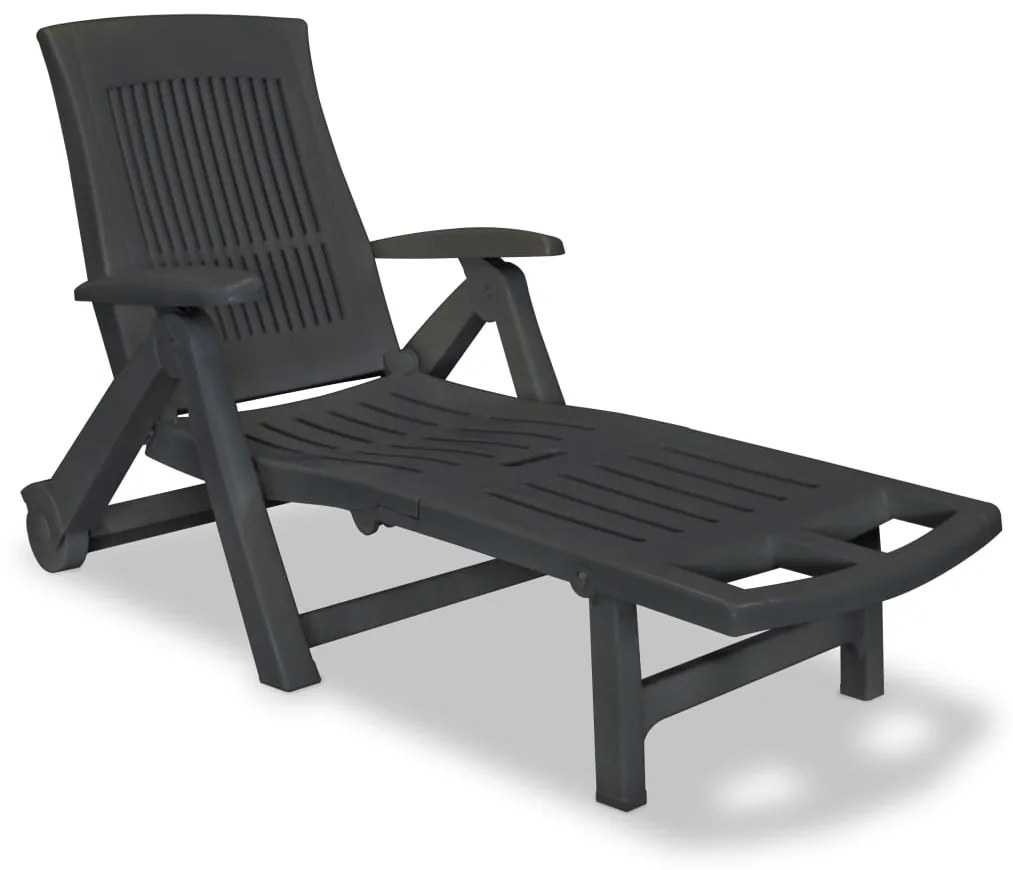 Sezlong de plaja cu suport picioare, antracit, plastic 1, Antracit