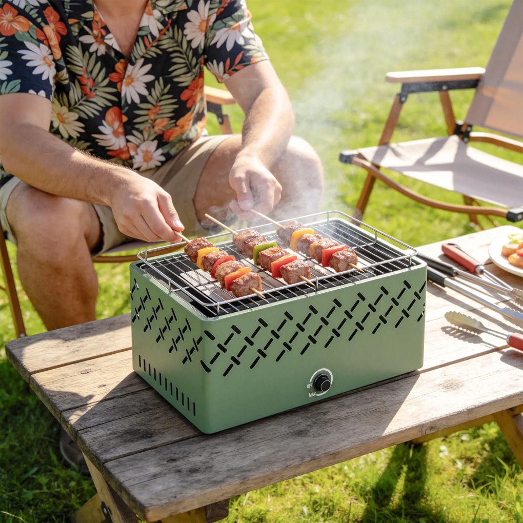 Outsunny Grătar Portabil pe Cărbune cu Ventilator Integrat pentru Exterior, Verde Deschis | Aosom Romania