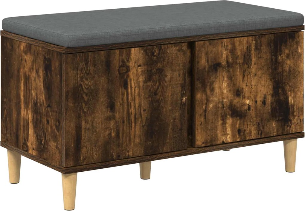 vidaXL Bancă pentru hol cu pernă cu ușă Stejar Afumat 80 x 38 x 46 cm