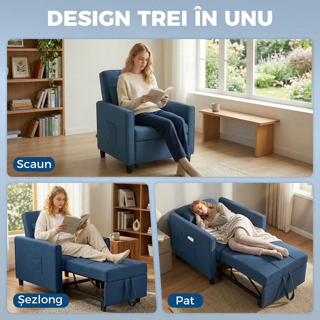 HOMCOM Fotoliu transformabil și reclinabil | Aosom Romania