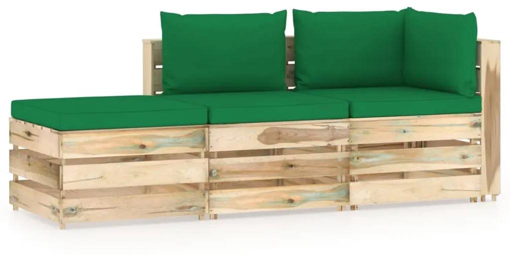 Set mobilier gradina cu perne, 3 piese, lemn verde tratat green and brown, 3