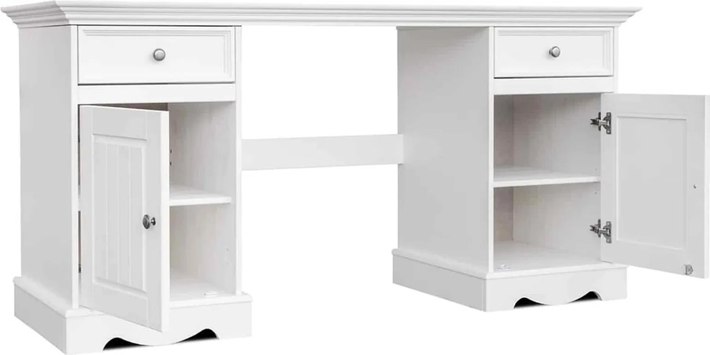 Birou lemn masiv alb Linea, 155 × 54 × 77 cm