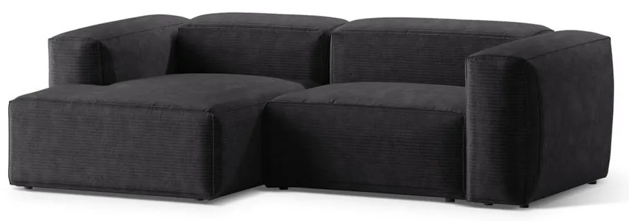 Colțar gri închis cu tapițerie din catifea reiată (cu colț pe partea stângă/cu șezlong) Bergamo – Cosmopolitan Design