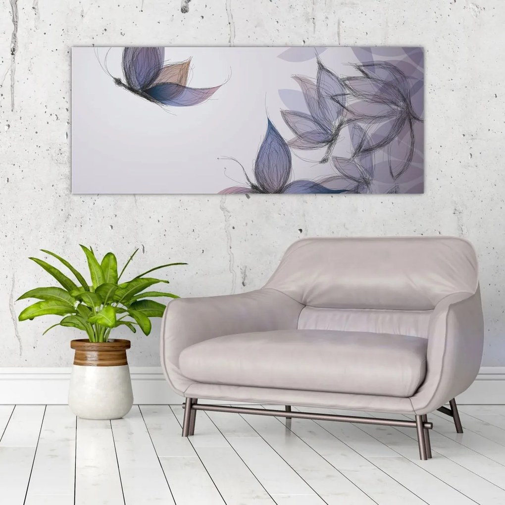 Tablou - Fluturi desenați (120x50 cm)