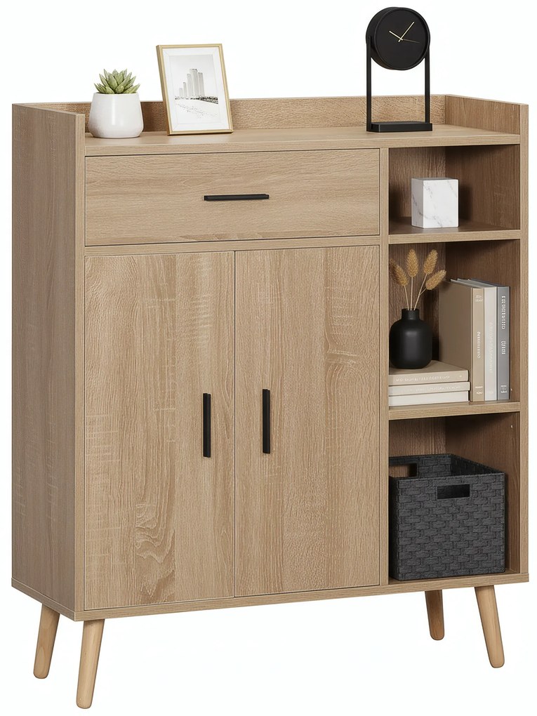 Bufet modern cu dulap de depozitare cu sertar si raft reglabil, din PAL, natural 80x30x96.5cm HOMCOM | Aosom Romania