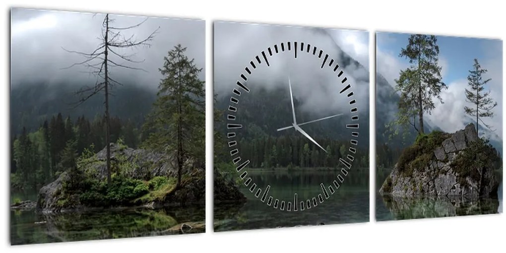 Tablou cu pomi în lac (cu ceas) (90x30 cm)