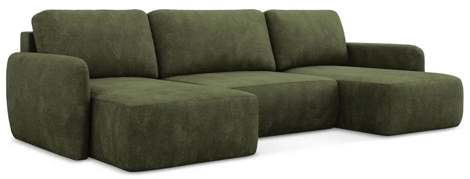 Colțar verde extensibil/cu spațiu de depozitare cu tapițerie din chenille (în formă de "U") Lilo – Makamii