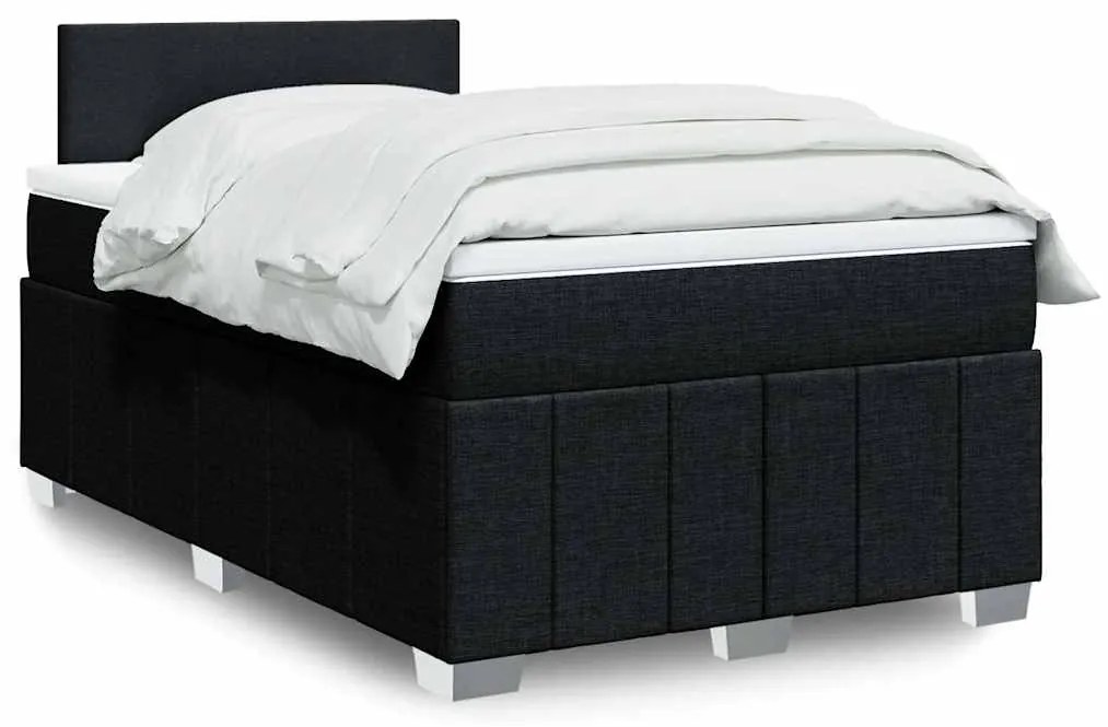 vidaXL Pat box spring cu saltea, negru, 120x200 cm, textil