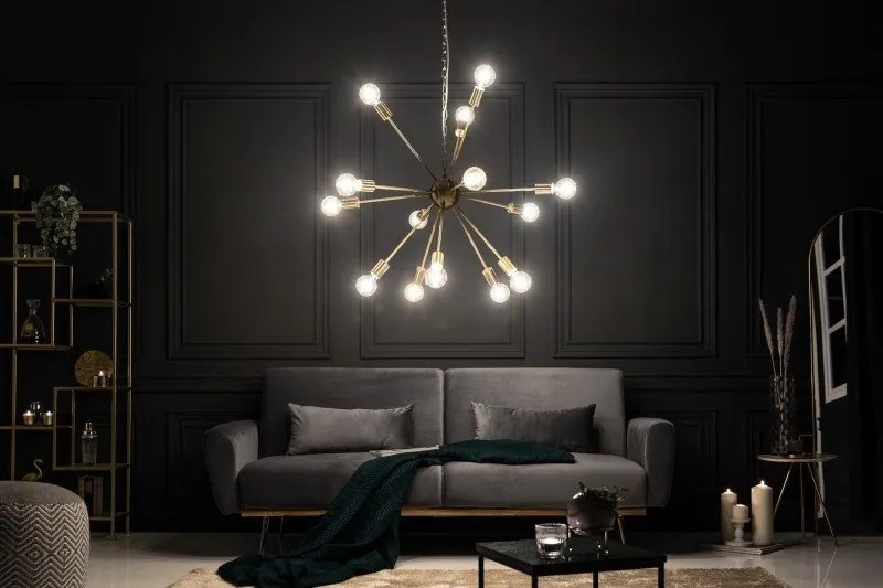 Lustra suspendata cu 14 surse de lumina Sputnik 85cm auriu