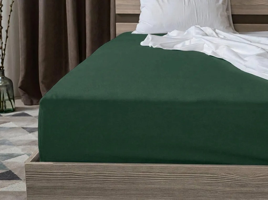 Cearsaf din bumbac cu elastic STANDARD 90 x 200 cm verde inchis