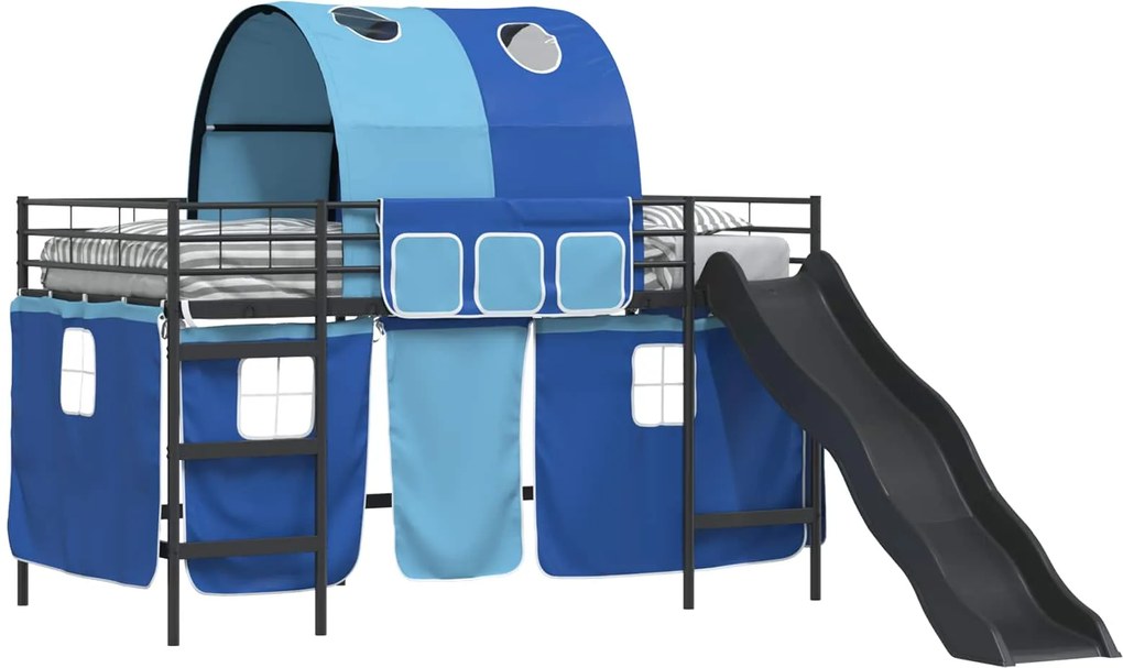 vidaXL Cadru de pat supraetajat pentru copii Negru și Albastru Metal