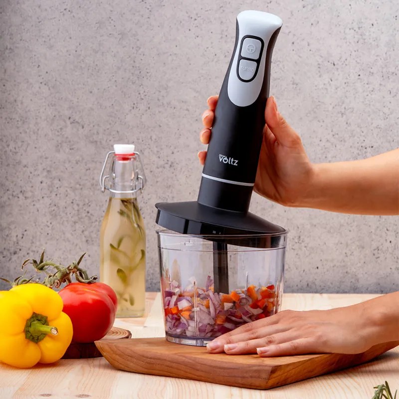 Robot de bucătărie, tocător și mixer 3 în 1 Oliver Voltz OV51112NSC, 600 W, 700 ml, 2 viteze, lamă și accesoriu de amestecare din oțel inoxidabil, negru