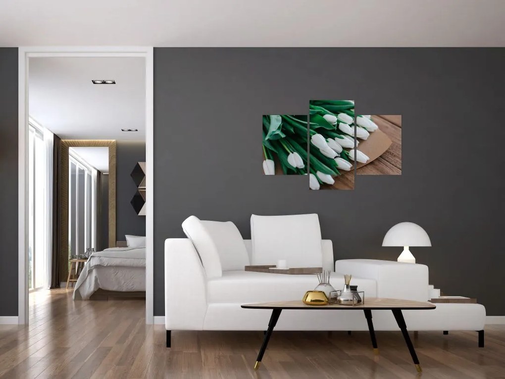 Tablou cu buchet de lalele albe (90x60 cm)