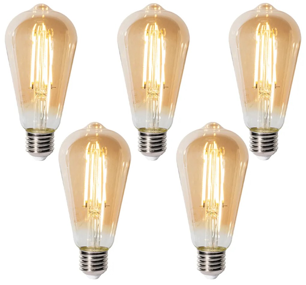 Set 5 becuri E27 3-staps dimabaar LED lamp ST64 goud 6W 700 lm 2700K