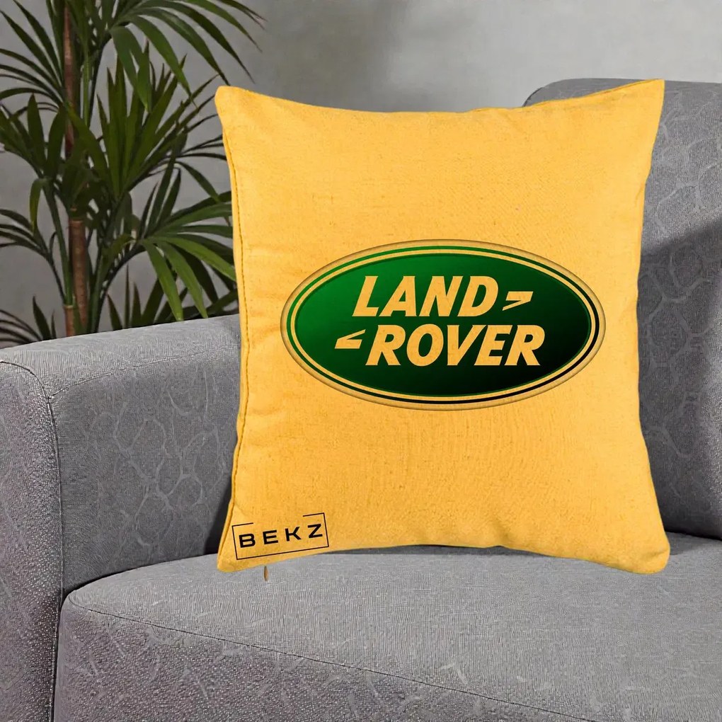 Perna Personalizata cu emblema Land Rover, 40x40 cm, Galben, Husa Detasabila, Perna Inclusa, BEKZ®