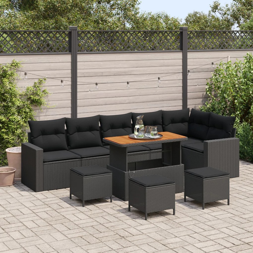 vidaXL Set de canapele pentru grădină 9 pcs Negru poliratan