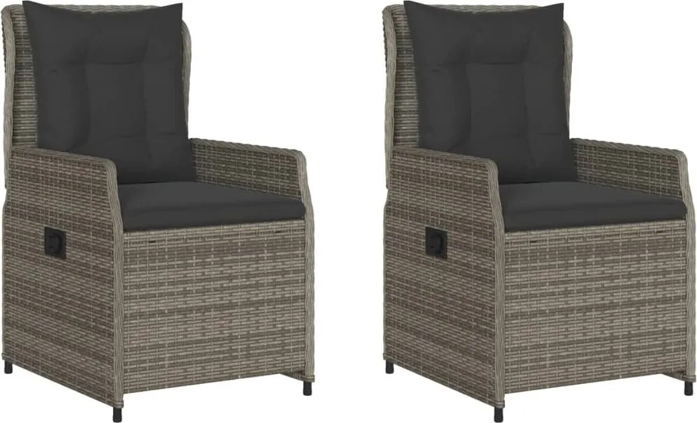 vidaXL Scaune de grădină rabatabile cu perne, 2 buc., gri, poliratan