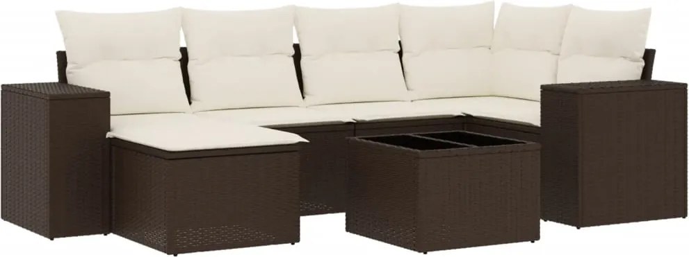 vidaXL Set canapele de grădină cu perne, 7 piese, maro, poliratan