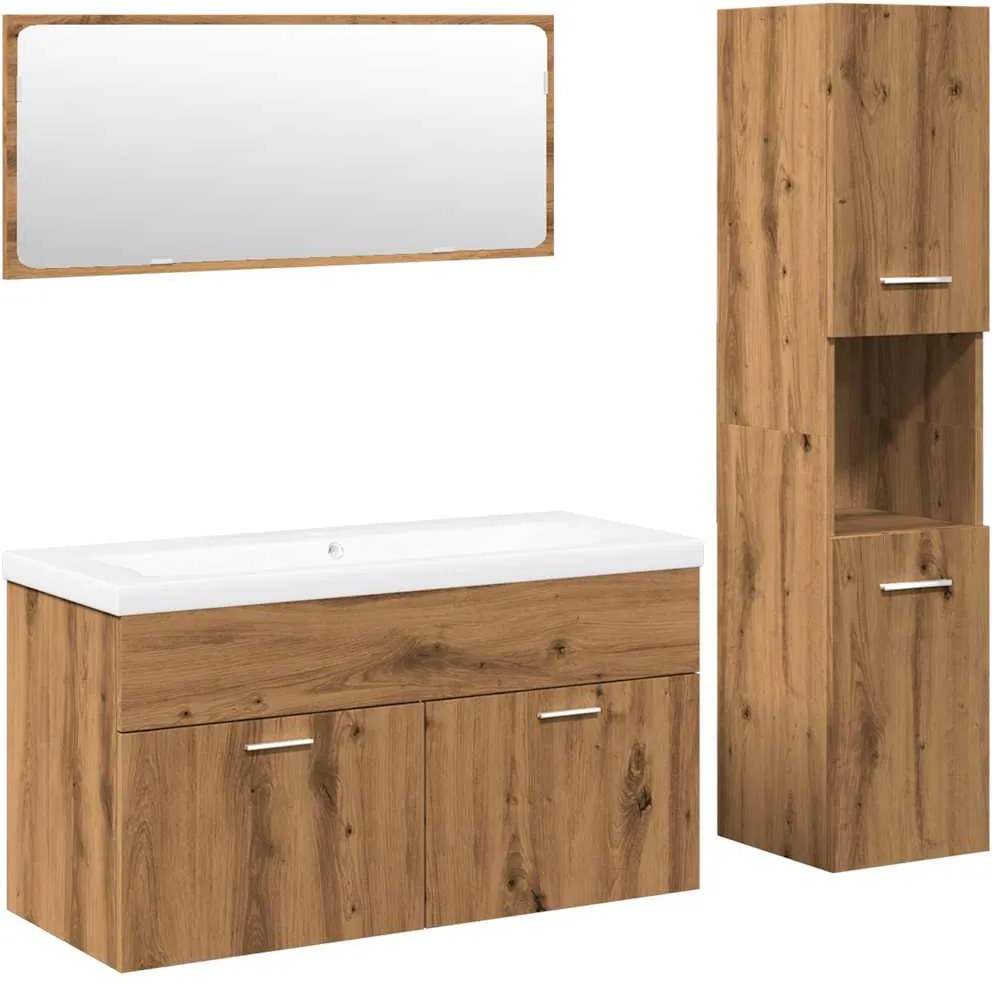 vidaXL Set mobilier de baie, 4 piese, stejar artizanal, lemn prelucrat