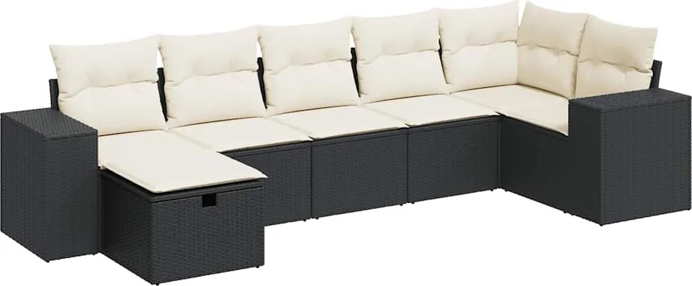 vidaXL Set canapele de grădină cu perne, 7 piese, negru, poliratan