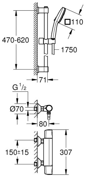 GROHE 34237003 - Baterie de duș termostatică PRECISION TREND, 150 mm, crom