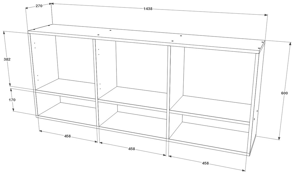 Dulap suspendat Malmo, 3 Usi, Alb, 144 x 27 x 60 cm
