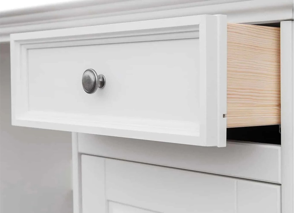 Birou lemn masiv alb Linea, 155 × 54 × 77 cm