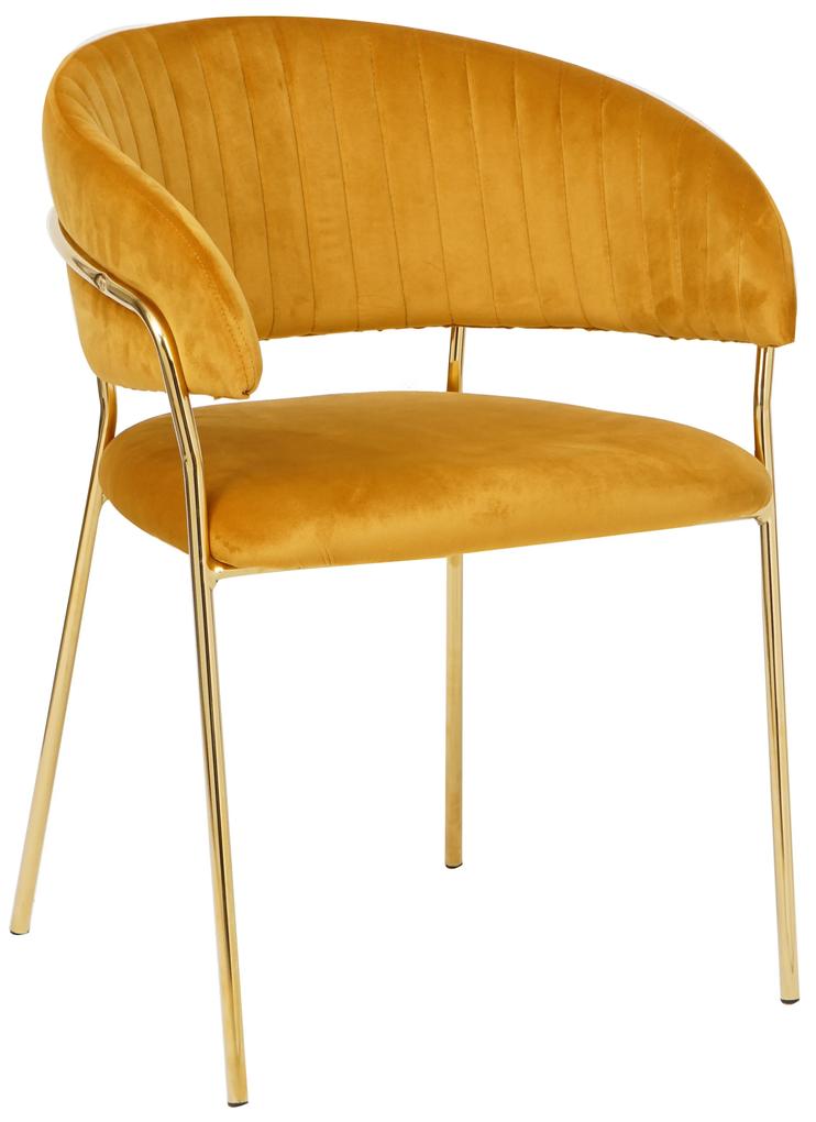 Scaun din catifea cu spatar matlasat galben