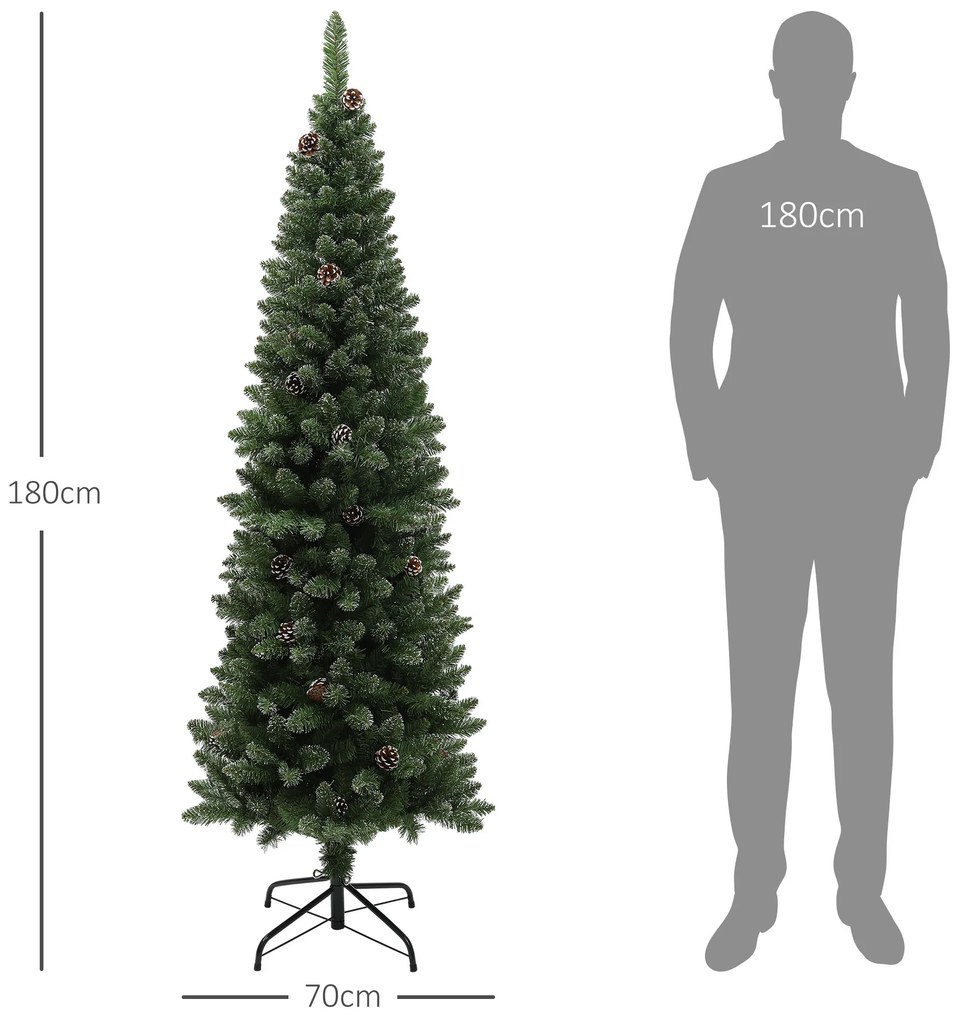 HOMCOM Brad de Crăciun Înzăpezit Înalt cu 618 Crengi, Brad Artificial de Crăciun cu Conuri și Bază, Ø70x180 cm, Verde | Aosom Romania