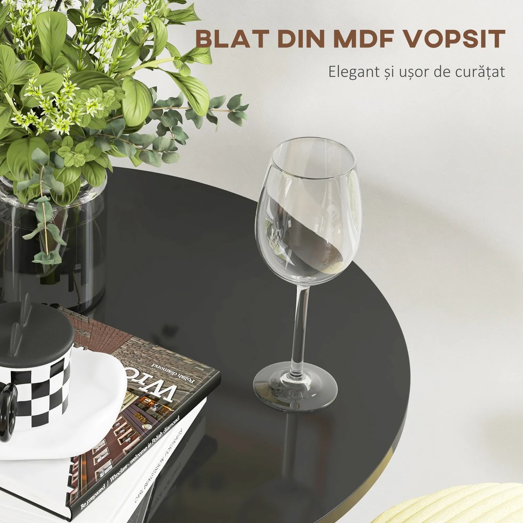 HOMCOM Masă de Bar Înaltă, Masă de Bucătărie Modernă Rotundă cu Blat Vopsit și Bază din Oțel, Masă Bistro pentru 2 Persoane, Neagră | Aosom Romania