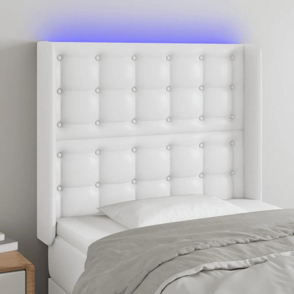 3124121 vidaXL Tăblie de pat cu LED, alb, 83x16x118/128 cm, piele ecologică