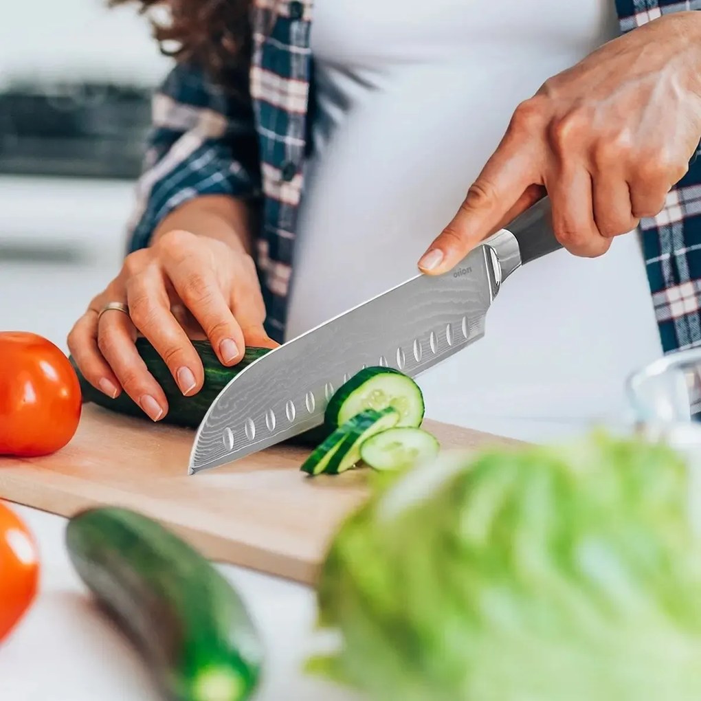 Cuțit de bucătărie santoku Orion, din oțel damasc, 18,5 cm