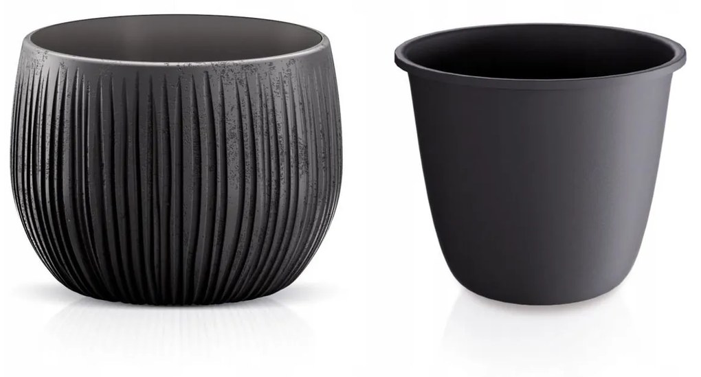Ghiveci decorativ de flori, rotund, negru, 0.75 L, 14.4x11 cm, Beton Bowl