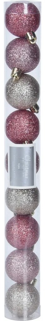 Set decorațiuni de Crăciun Glitter roz, diam. 4 cm, 9 buc.