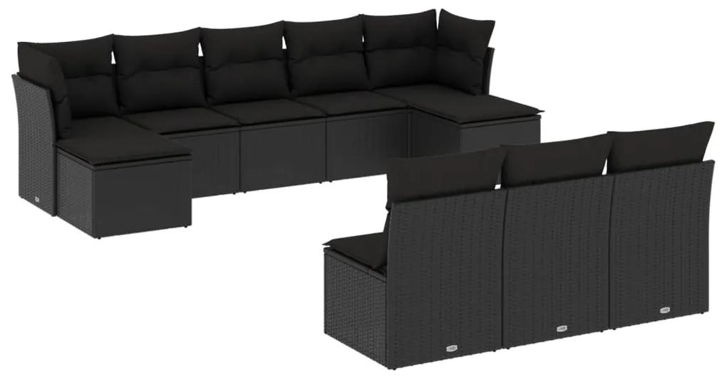 3250124 vidaXL Set canapele de grădină cu perne, 10 piese, negru, poliratan