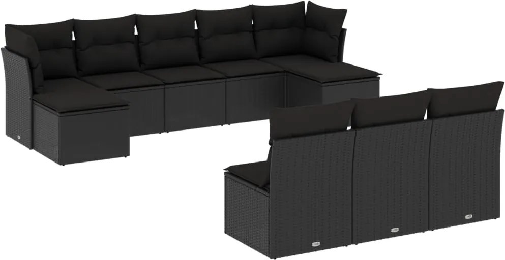vidaXL Set canapele de grădină cu perne, 10 piese, negru, poliratan